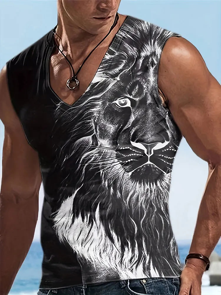 Summer Everyday Street Men's Fashion Tank Top Outdoor Casual Men's Sleeveless T-shirt 3D Skull Print Men's V-neck Tank Top