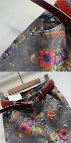 Spring Autumn European Ethnic Style Oversized Printed Jeans Retro Loose Ankle-Tied Harem Trousers Fashionable Denim Pants