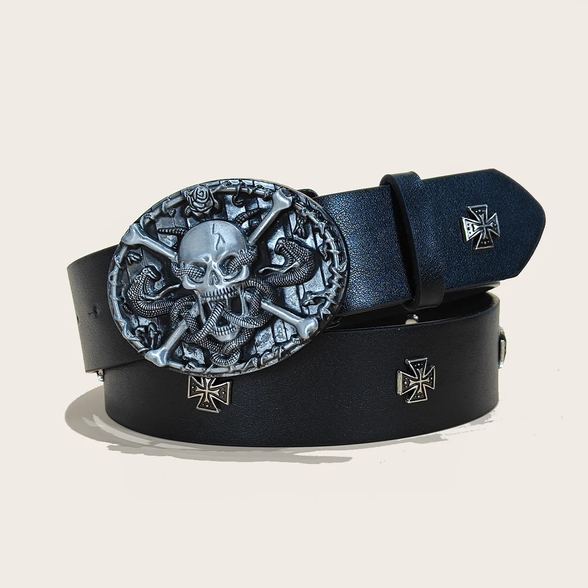 Retro Men's Belt Bohemian Style-Chic Black PU Leather Belt Fashion Skull Rivet Belt Punk Rock Y2K Style For Men Women Jeans Belt