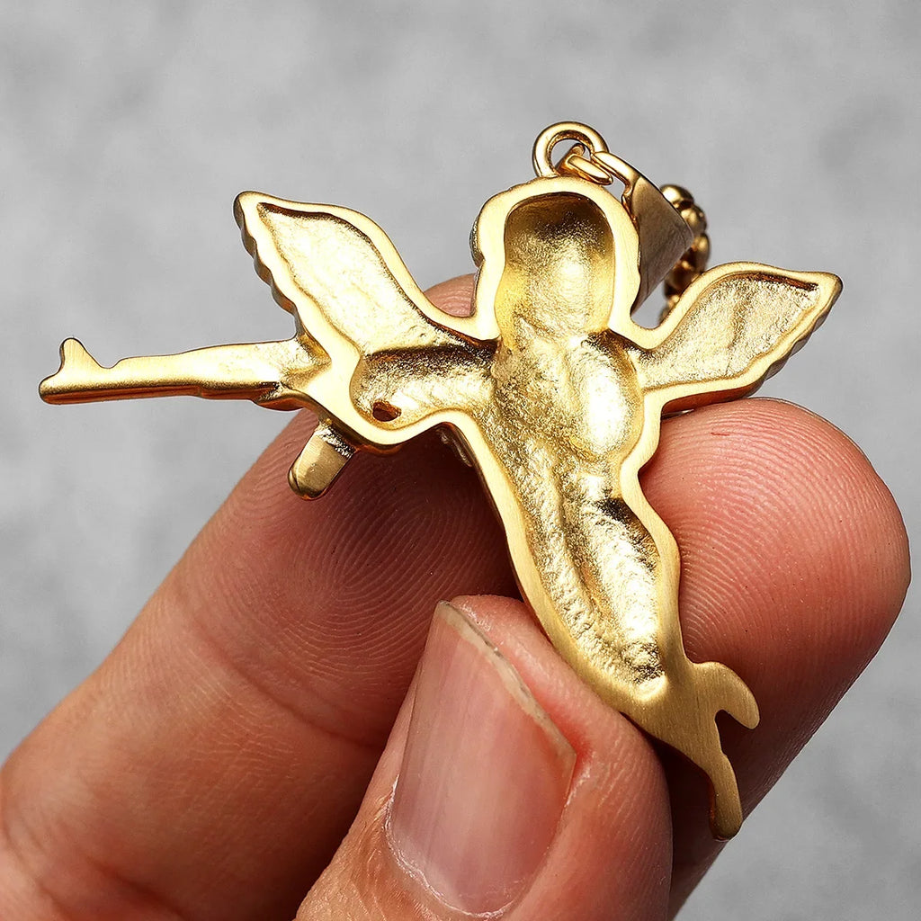PENDRA Angel Cupid Gun Steel Necklace