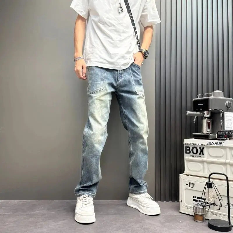 Blue Jeans Loose Casual 2026 Spring Summer Washed Blue Denim Men's Pants Washed Trousers Streetwear Clothing Baggy Man Jeans