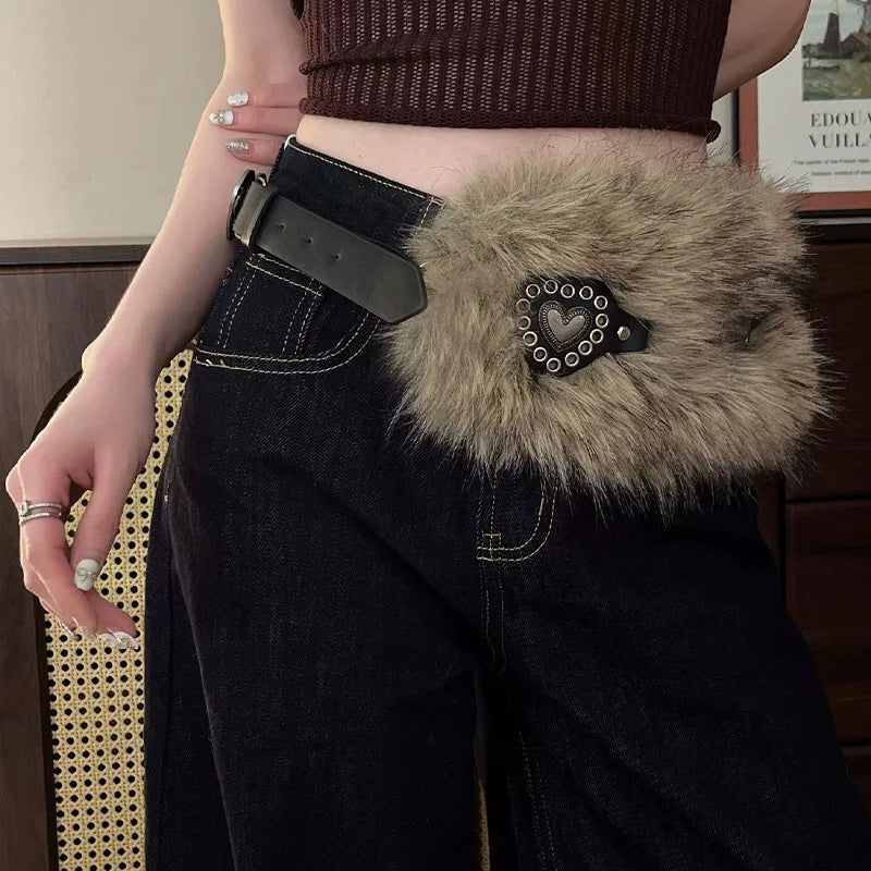 Furry Belt Y2k Belt Subculture Autumn Winter Spring Retro Luxury Plush Waist Chain Imitation Fur Waist Seal Hot Girl Sexy Belt
