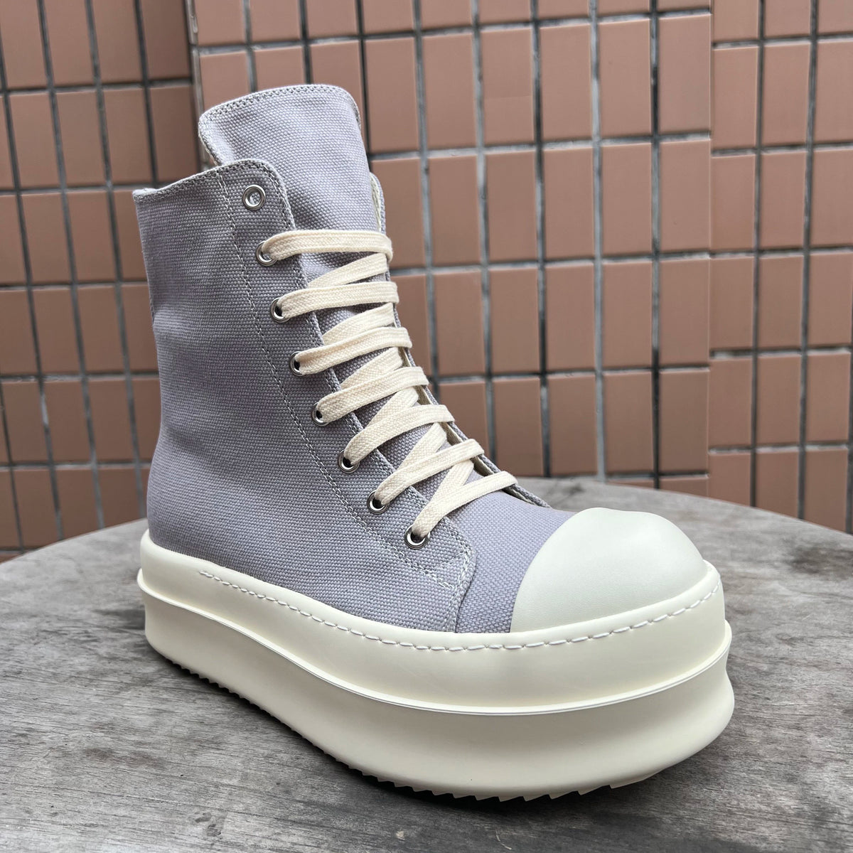 PENDRA Royal Grey Grey Canvas High-Top Zip 6cm Platform Ankle Boots