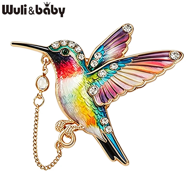 PENDRA Hummingchain 4-Color Enamel Rhinestone Hummingbird Brooch