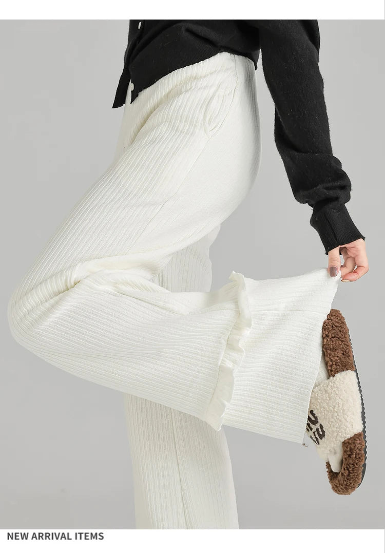 Solid corduroy micro flared pants women's winter wide leg casual high waisted narrow version straight leg sweatpants