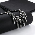 Rock Punk Rivet Leather Necklace for Men,Stainless Steel Tassel Chain Choker,Street Rapper Biker Jewelry Gift