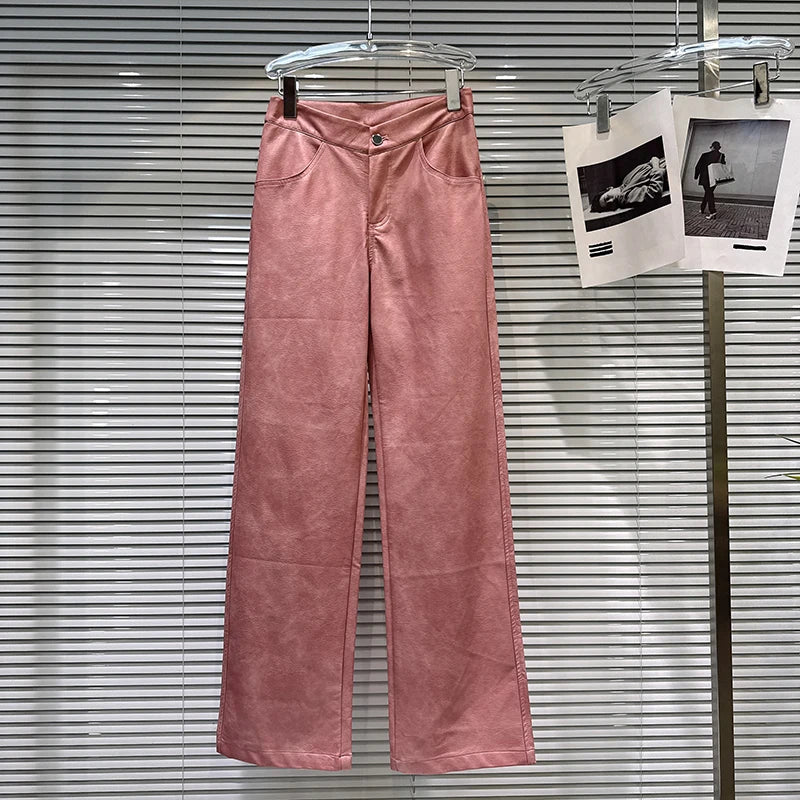 PENDRA Wide Leg Straight PU Pants