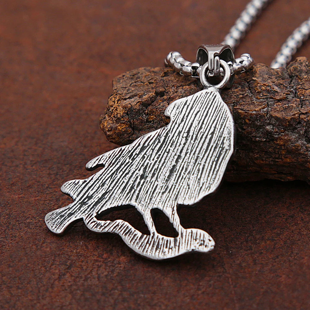 PENDRA Ravenodin Stainless Steel Viking Crow Pendant Necklace