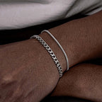 Hiphop 2pcs Stacked Chan Bracelets for Men Boys,Stainless Steel Cuban Chain Wristband,18/21/23CM