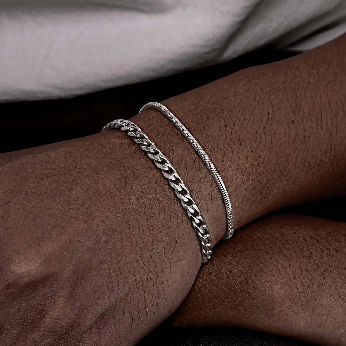 Hiphop 2pcs Stacked Chan Bracelets for Men Boys,Stainless Steel Cuban Chain Wristband,18/21/23CM