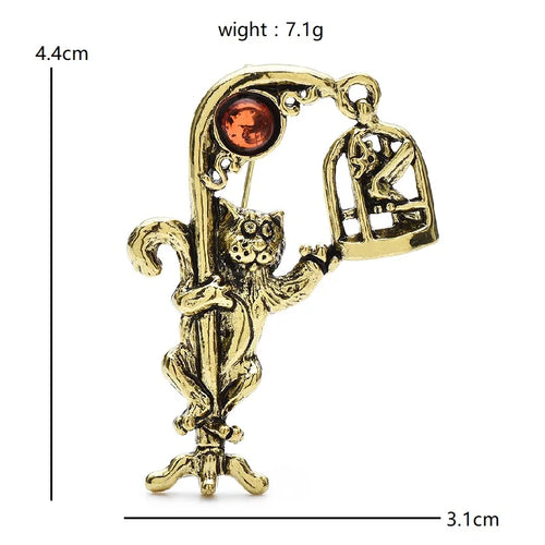 PENDRA Birdcatcher 2-Color Metal Enamel Cat Brooch