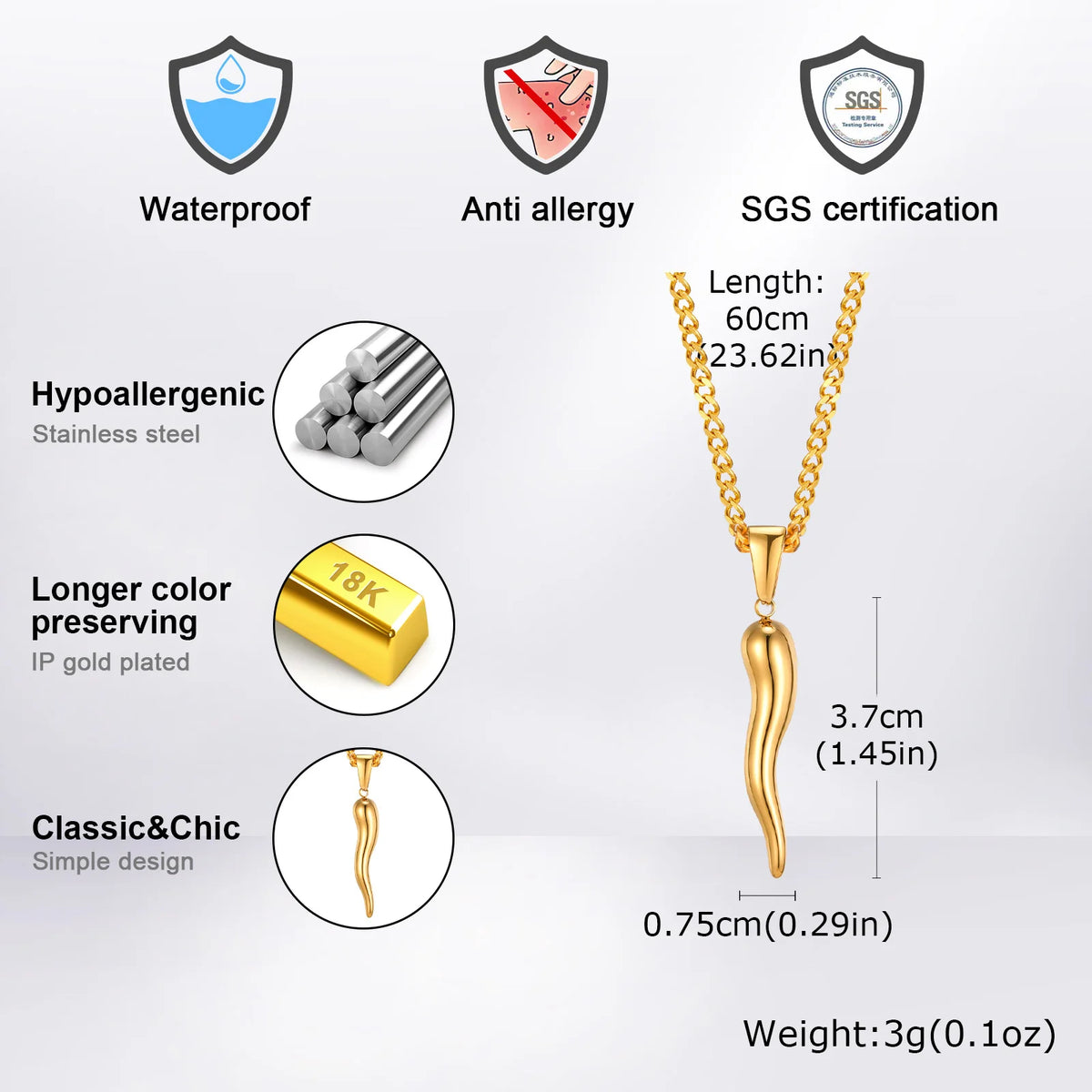 PENDRA Horn Cornicello Charm Pendant Necklace