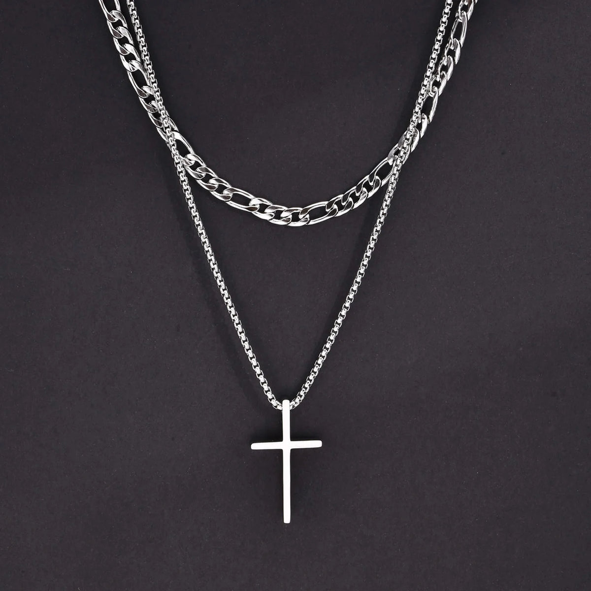 Trendy Cross Necklace for Men Boys,Simple Stainless Steel Cross Pendant Necklaces,Male Jewelry Sets