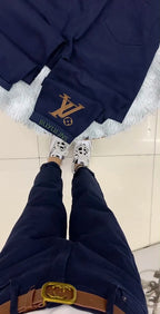 PENDRA Letter Embroidery High Waist Straight Jeans