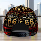 1pc Featuring a Route 66 Hot Rod Garage Design, This All-Over Print Duckbill Hat Has a Fitted Closure And Is Stylishly Hand Wash