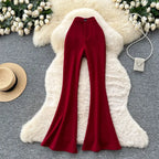 High waisted slim fit micro flared pants women in spring new design sense casual versatile solid color straight leg pants