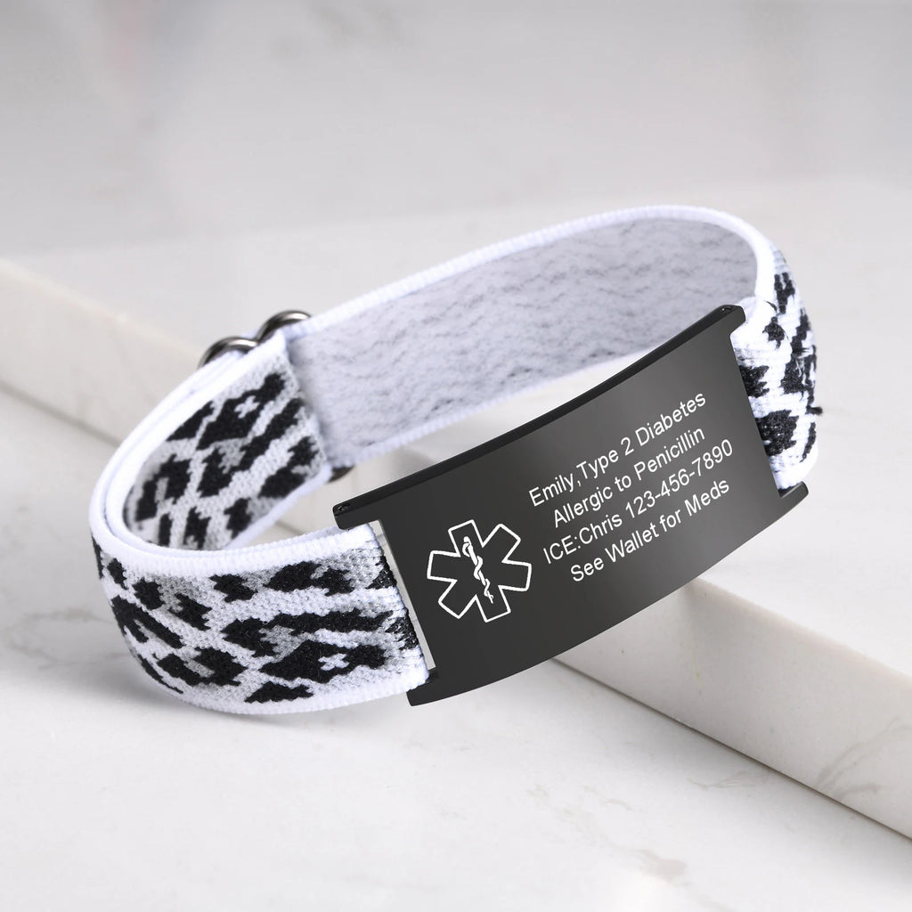 Medical Alert Bracelet for Men Women,Personalized Stainless Steel Elastic Strap Wristband,Gifts for Family Grandparents Patient
