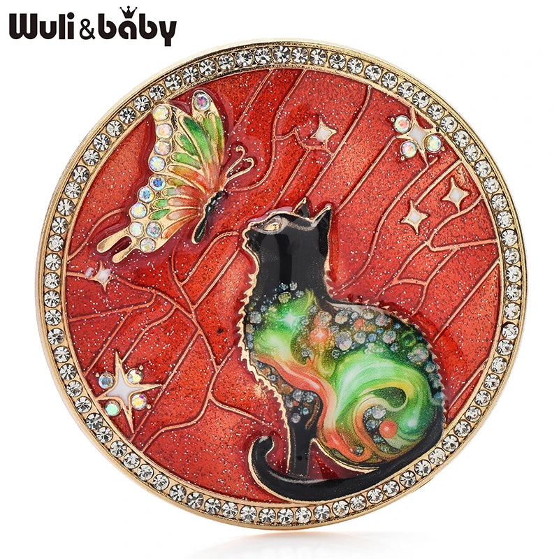 PENDRA Fluttering Cat Butterfly Enamel Brooch