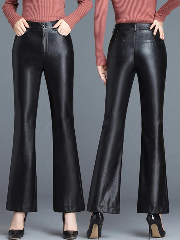 PENDRA Micro Flared Leather Fleece Pants
