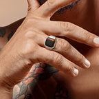 Men Tiger's Eye Signet Rings,Waterproof Stainless Steel Wedding Bands Gift