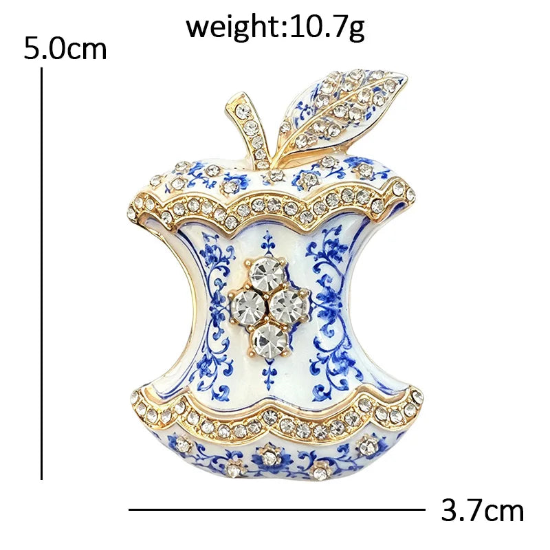 PENDRA Appletta 3-Color Rhinestone Enamel Apple Brooch