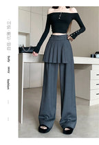 Suit wide leg pants skirt women's autumn design sense fake two piece pleated skirts high waisted loose floor length pants