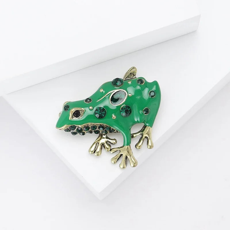 Wuli&baby Green Enamel Frog Brooches For Women Unisex Lovely Rhinestone Animal Party Office Brooch Pins Gifts