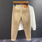 High-end 2026 Luxury Brand Clothes Khaki Jeans Men's Light Luxury Washed Casual Elastic Slim Small Feet Embroidered Long Pants
