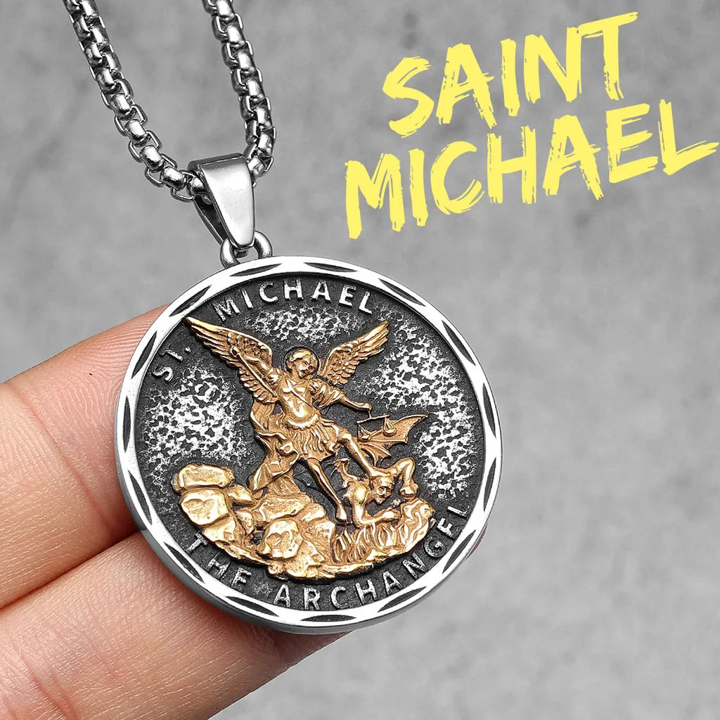 PENDRA Jesus Angel Cross Steel Necklace