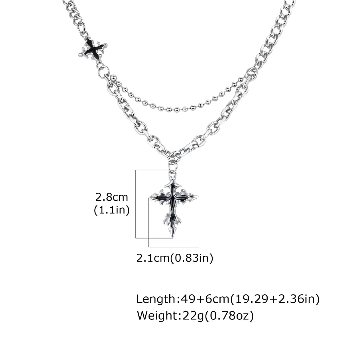 Hip Hop Cross Necklace for Men Boys,Fused Irregular 4-point Star Pendant with Splicing Collar,Cool Trendy Jewelry Gifts