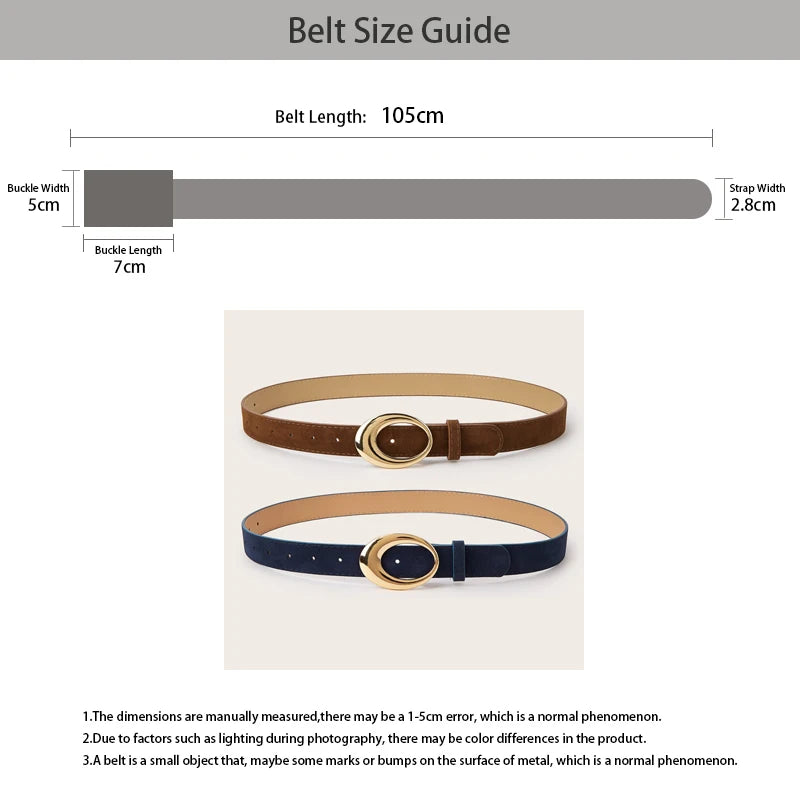 Simple Fashion Oval Golden Buckle Suede Leather Belt 2.8cm Width Women Belt For Jeans Luxury Designer Dress Coat Brown Waistband