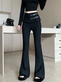 High end black micro flared pants women's autumn and winter fashion design high waisted casual slim and versatile pants