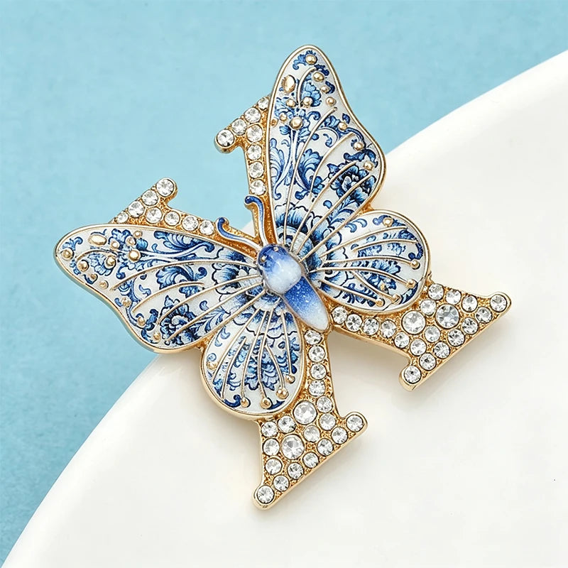 Wuli&baby X Butterfly Brooches For Women Unisex 2-color Rhinestone Insects English Letter Party Office Brooch Pin Gifts