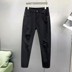 Ripped Jeans Men's Summer Thin Casual Elastic Versatile White Jeans Men's Korean Trendy Pants denim men clothing cargo pants