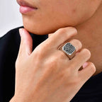 Stylish Men's Stainless Steel Ring,Black AAA Crystal Zircon Square Ring Thumb Ring,Anniversary Birthday Fatehr Gift