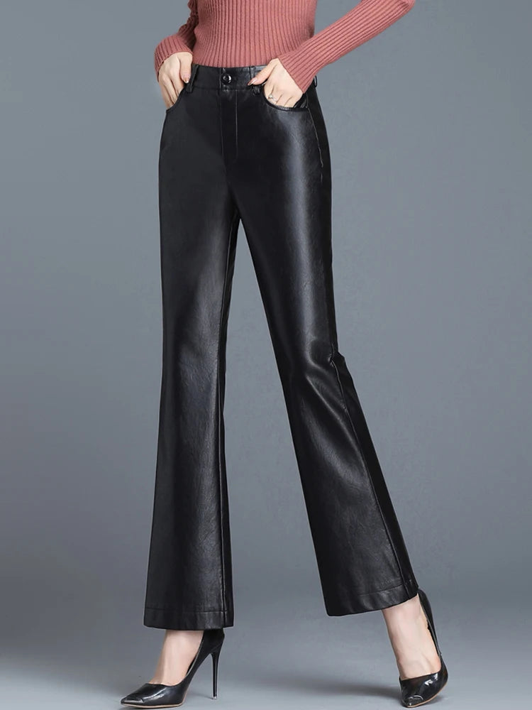 PENDRA Micro Flared Leather Fleece Pants