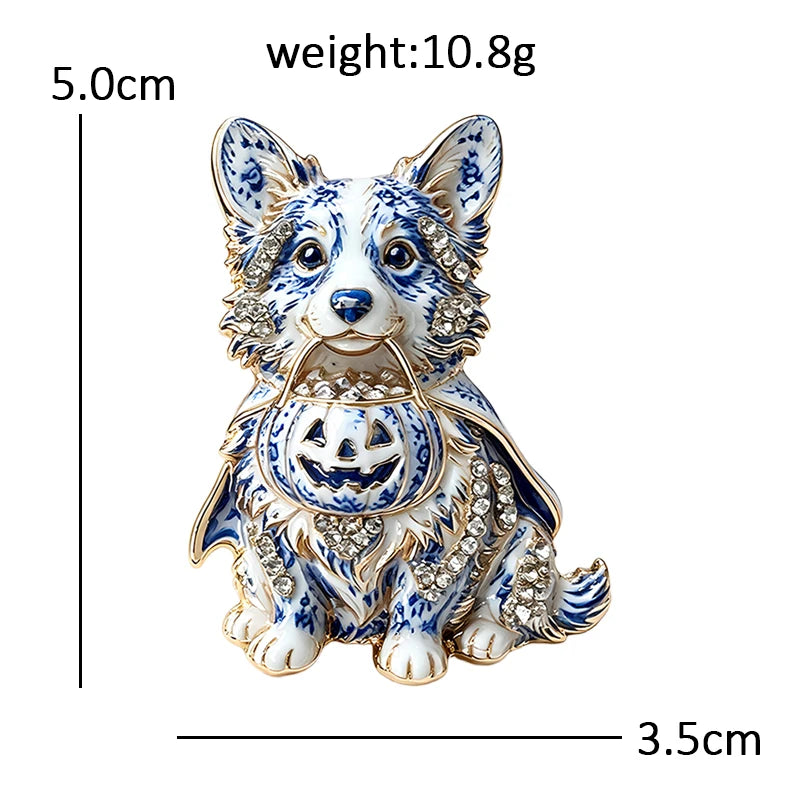 PENDRA Pumpkin Corgi Halloween Animal Brooch