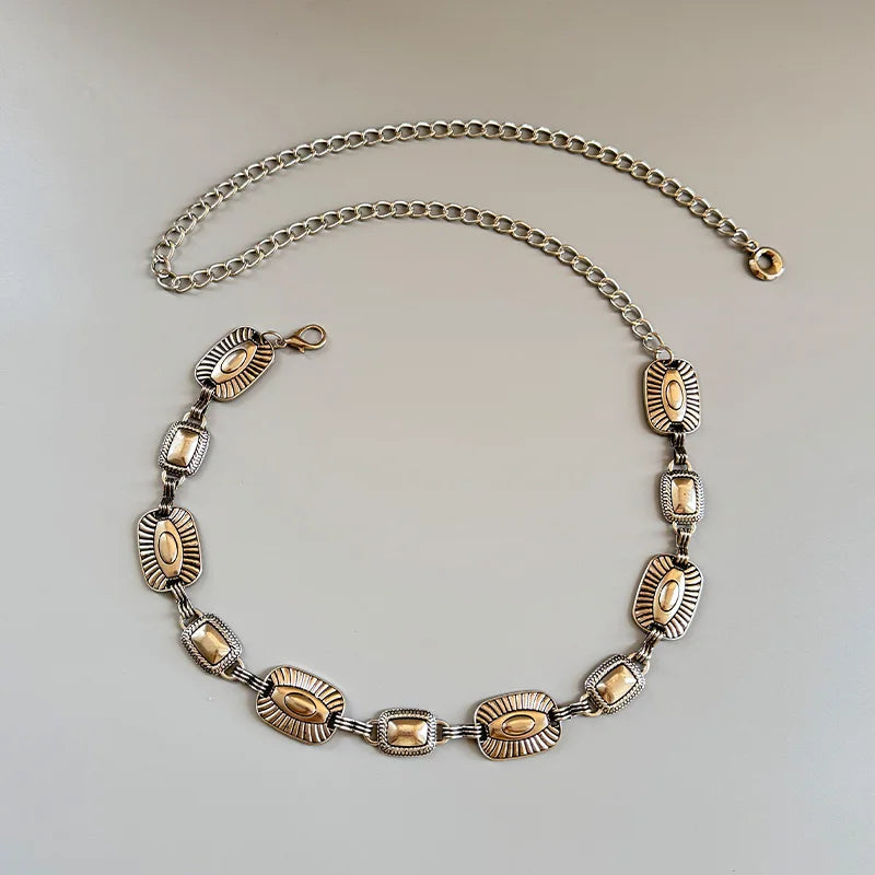 Western Cowboy Punk Women's Waist Chain Vintage Style High Quality Luxury Designer Golden Metal Belt Female Fashion Body Jewelry