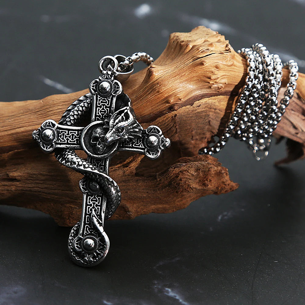 PENDRA Dragonskull Cross Pendant Necklace