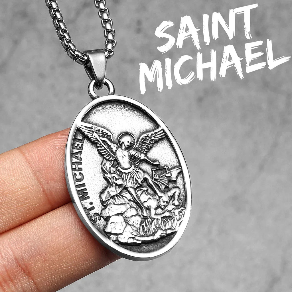 PENDRA Jesus Angel Cross Steel Necklace