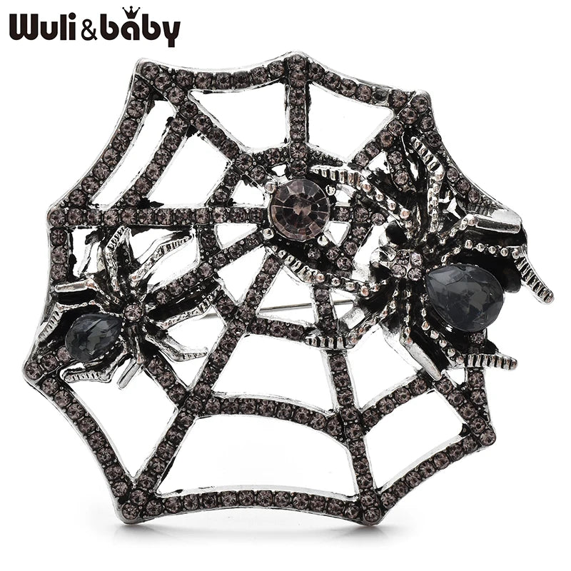 PENDRA Web Spider Rhinestone Insect Brooch