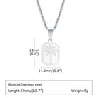 Hawaiian Tree Necklaces for Men,Stainless Steel Palm Trees Square Pendant Necklaces.Chic Stylish Jewelry Gift