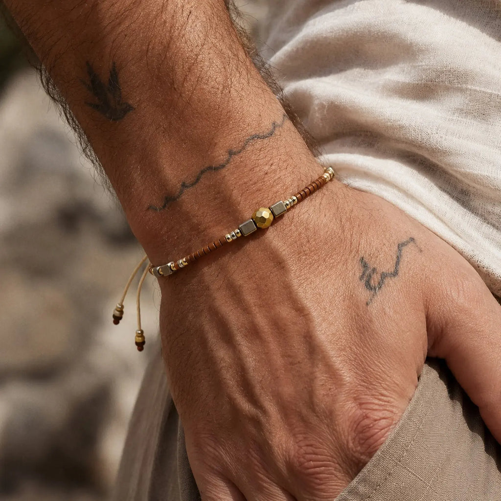 1/2/3pcs Boho Beaded Bracelets for Men,Handmade Mini Gold Color Stainless Steel Beads Glass Seeds Wristband,Summer Jewelry
