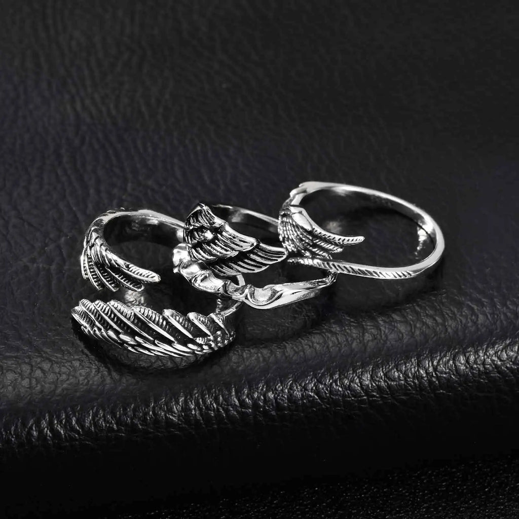 Retro Wings Ring for Men,Gothic Devil Wings Adjustable  Metal Ring,Punk Hip Hop Jewelry Gift