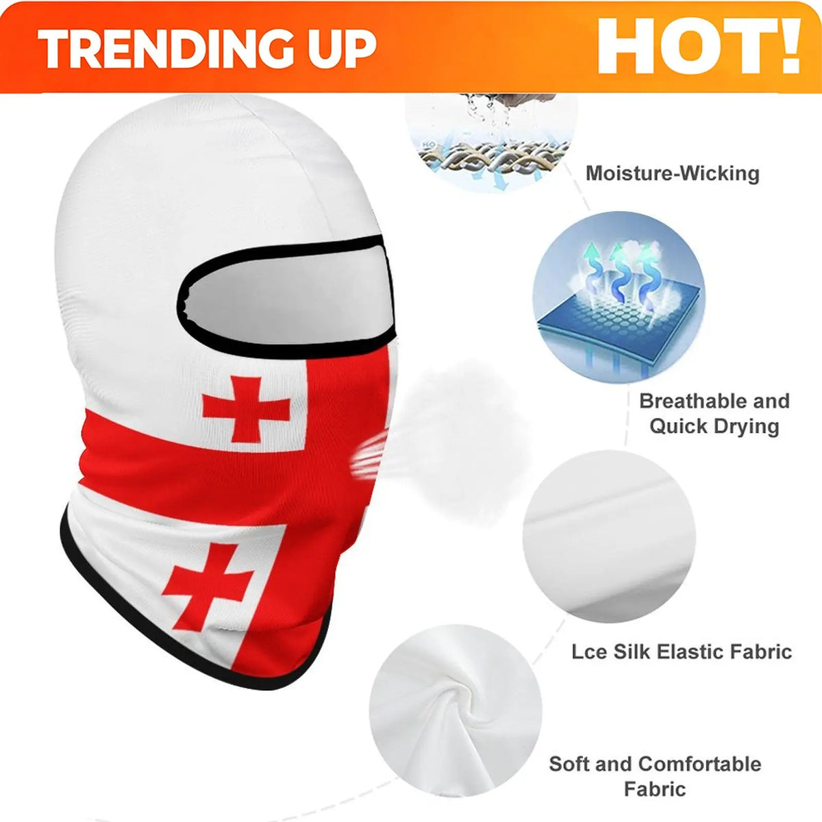 Georgia Flag Outdoor Cool Sunscreen Motorcycle Face Mask Moto Biker Wind Cap Mask Stopper Windproof Bicycle Cycling Headgear
