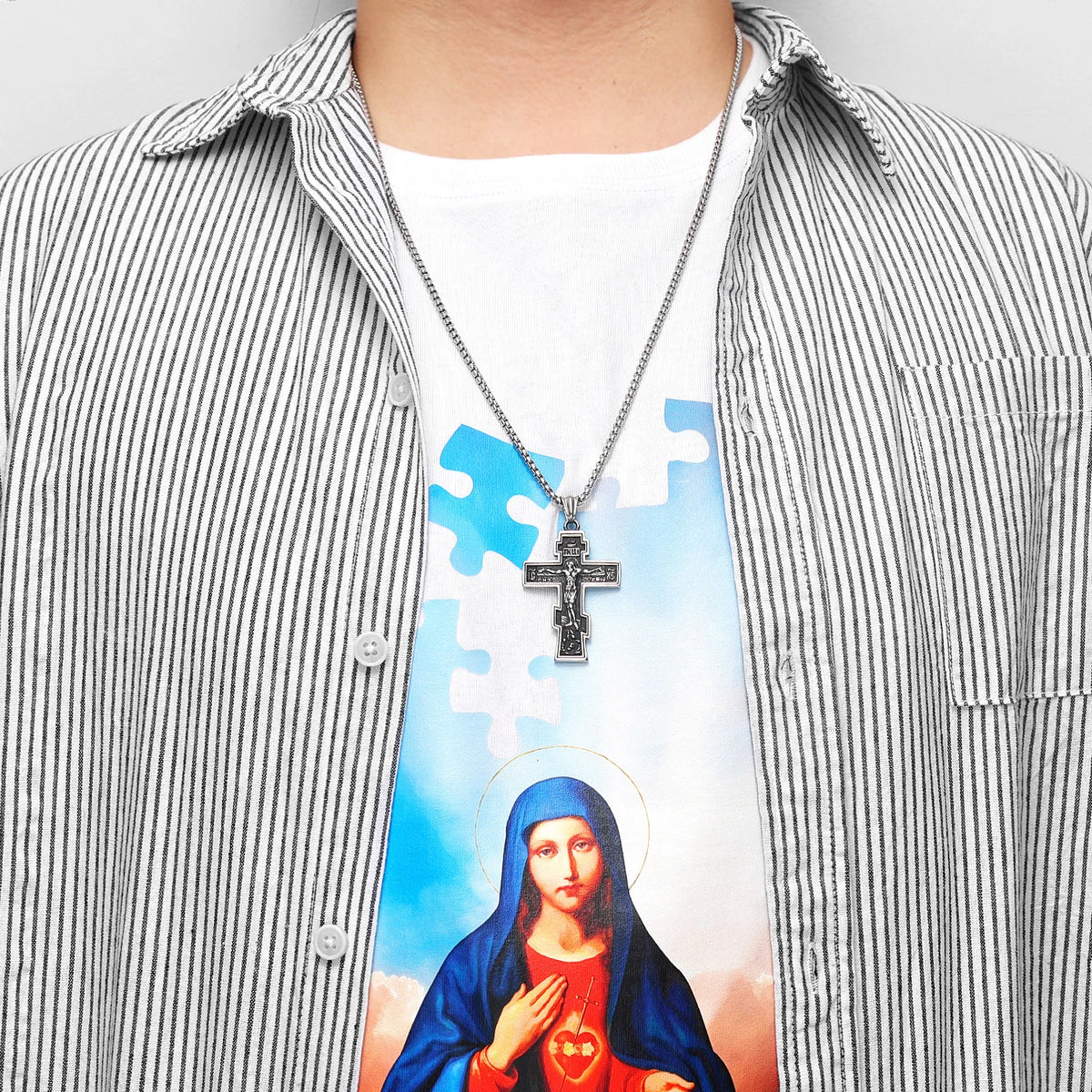 PENDRA INRI Jesus Cross Steel Necklace