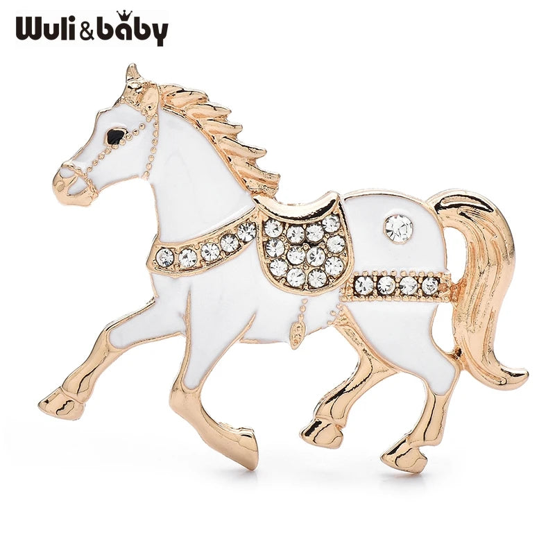 Wuli&baby Tang Dynasty Enamel Running Horse With Saddle 4 Colors Brooch Pins Zodiac Animal Badge Jewelry Gift
