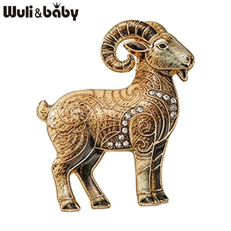 PENDRA Zodiac Goat Multicolor Rhinestone Brooch
