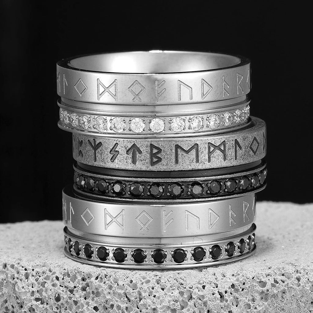 PENDRA Runes Rhinestone Boyfriend Steel Ring