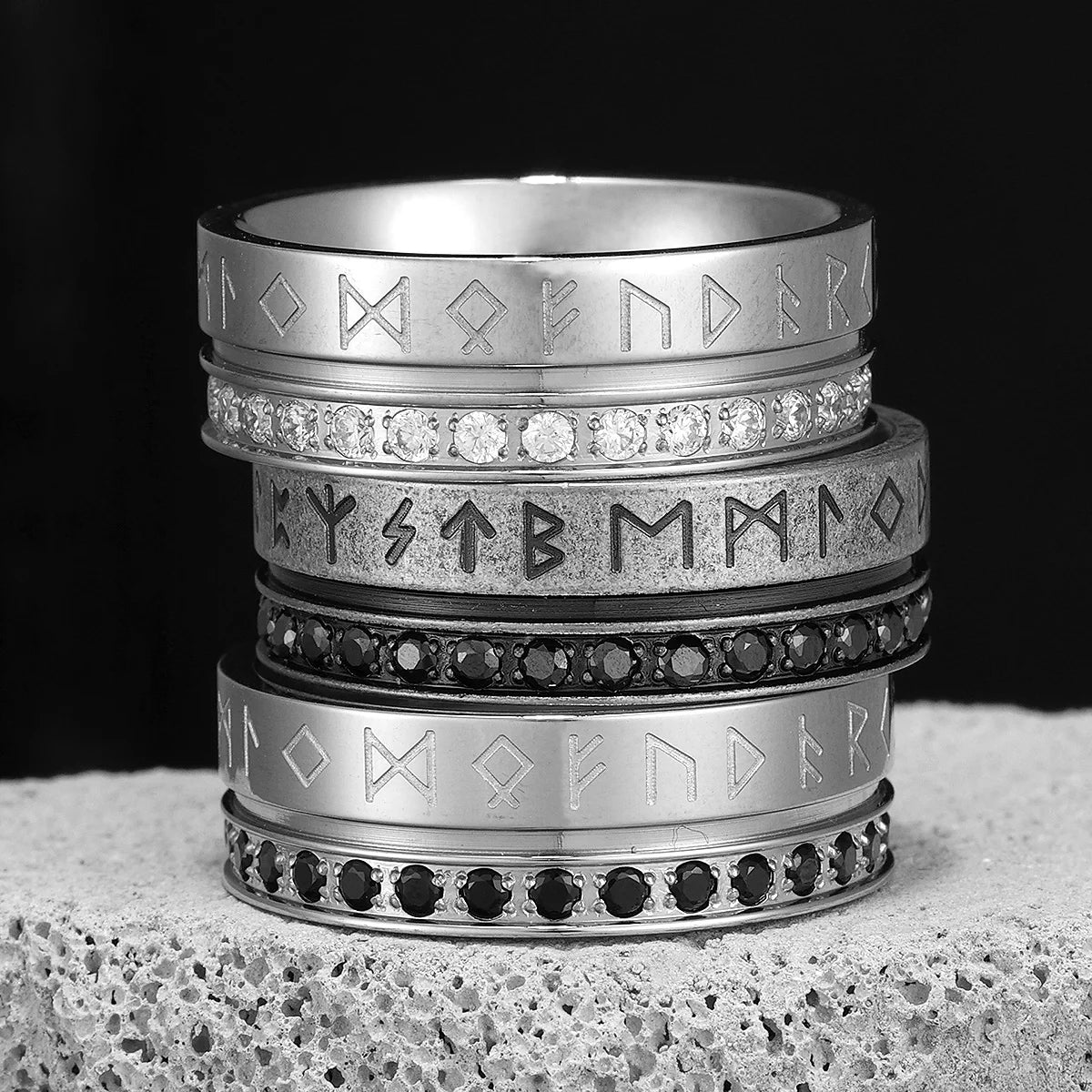 PENDRA Runes Rhinestone Boyfriend Steel Ring